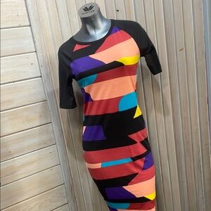 LuLaRoe Pink and Yellow Bodycon Midi Dress